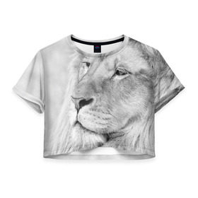 Женская футболка 3D укороченная с принтом Лев , 100% полиэстер | круглая горловина, длина футболки до линии талии, рукава с отворотами | animal | black   white | king | lion | look | predator | wild | взгляд | дикий | животное | зверь | лев | хищник | царь | черно   белый