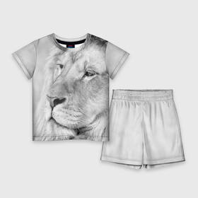 Детский костюм с шортами 3D с принтом Лев ,  |  | animal | black   white | king | lion | look | predator | wild | взгляд | дикий | животное | зверь | лев | хищник | царь | черно   белый