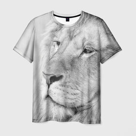 Мужская футболка 3D с принтом Лев , 100% полиэфир | прямой крой, круглый вырез горловины, длина до линии бедер | animal | black   white | king | lion | look | predator | wild | взгляд | дикий | животное | зверь | лев | хищник | царь | черно   белый