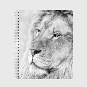 Тетрадь с принтом Лев , 100% бумага | 48 листов, плотность листов — 60 г/м2, плотность картонной обложки — 250 г/м2. Листы скреплены сбоку удобной пружинной спиралью. Уголки страниц и обложки скругленные. Цвет линий — светло-серый
 | animal | black   white | king | lion | look | predator | wild | взгляд | дикий | животное | зверь | лев | хищник | царь | черно   белый