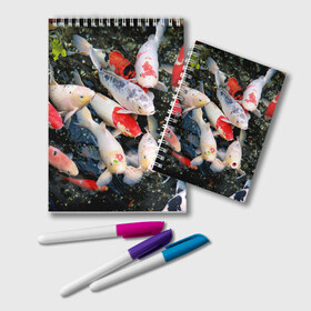 Блокнот с принтом Koi Fish (карпы кои) , 100% бумага | 48 листов, плотность листов — 60 г/м2, плотность картонной обложки — 250 г/м2. Листы скреплены удобной пружинной спиралью. Цвет линий — светло-серый
 | Тематика изображения на принте: bright | brocade | carp | color | decorative | depth | exotic | fish | koi | koi fish | sea | water | вода | глубина | декоративные | карпы | кои | море | парчовый | рыбки | цвет | экзотические | яркий