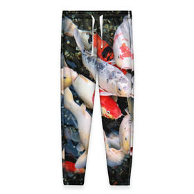 Женские брюки 3D с принтом Koi Fish (карпы кои) , полиэстер 100% | прямой крой, два кармана без застежек по бокам, с мягкой трикотажной резинкой на поясе и по низу штанин. В поясе для дополнительного комфорта — широкие завязки | Тематика изображения на принте: bright | brocade | carp | color | decorative | depth | exotic | fish | koi | koi fish | sea | water | вода | глубина | декоративные | карпы | кои | море | парчовый | рыбки | цвет | экзотические | яркий