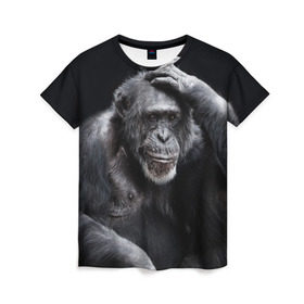 Женская футболка 3D с принтом ЕГЭ , 100% полиэфир ( синтетическое хлопкоподобное полотно) | прямой крой, круглый вырез горловины, длина до линии бедер | егэ | обезьяна | шимпанзе | школа | экзамен | экзамены