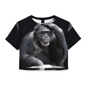 Женская футболка 3D укороченная с принтом ЕГЭ , 100% полиэстер | круглая горловина, длина футболки до линии талии, рукава с отворотами | егэ | обезьяна | шимпанзе | школа | экзамен | экзамены