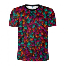 Мужская футболка 3D спортивная с принтом Перья , 100% полиэстер с улучшенными характеристиками | приталенный силуэт, круглая горловина, широкие плечи, сужается к линии бедра | петух | попугай | птица | разноцветный | текстура | чудо