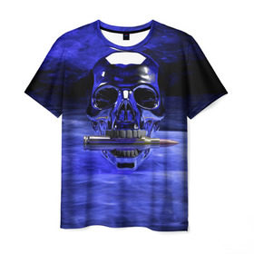 Мужская футболка 3D с принтом Iron skull , 100% полиэфир | прямой крой, круглый вырез горловины, длина до линии бедер | Тематика изображения на принте: skull | дым | монстр | ночь | патрон | пуля | снаряд | череп
