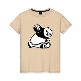 Женская футболка хлопок с принтом Панда , 100% хлопок | прямой крой, круглый вырез горловины, длина до линии бедер, слегка спущенное плечо | кунг фу | мульт | панда