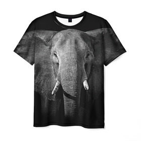 Мужская футболка 3D с принтом Слон , 100% полиэфир | прямой крой, круглый вырез горловины, длина до линии бедер | Тематика изображения на принте: animal | big | black   white | elephant | wild | большой | дикий | животное | слон | черно   белый