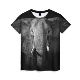 Женская футболка 3D с принтом Слон , 100% полиэфир ( синтетическое хлопкоподобное полотно) | прямой крой, круглый вырез горловины, длина до линии бедер | animal | big | black   white | elephant | wild | большой | дикий | животное | слон | черно   белый