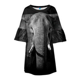 Детское платье 3D с принтом Слон , 100% полиэстер | прямой силуэт, чуть расширенный к низу. Круглая горловина, на рукавах — воланы | Тематика изображения на принте: animal | big | black   white | elephant | wild | большой | дикий | животное | слон | черно   белый