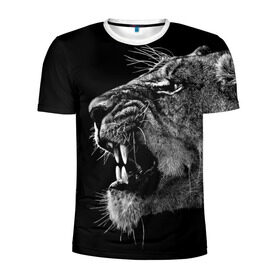 Мужская футболка 3D спортивная с принтом Львица , 100% полиэстер с улучшенными характеристиками | приталенный силуэт, круглая горловина, широкие плечи, сужается к линии бедра | animal | fangs | head | lion | lioness | predator | teeth | wild | голова | дикая | животное | клыки | лев | львица | оскал | хищник