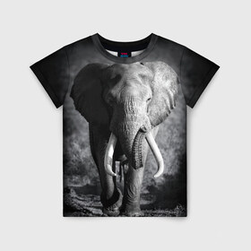 Детская футболка 3D с принтом Слон , 100% гипоаллергенный полиэфир | прямой крой, круглый вырез горловины, длина до линии бедер, чуть спущенное плечо, ткань немного тянется | africa | animal | big | black   white | elephant | go | road | savannah | wild | африка | большой | дикий | дорога | животное | идет | саванна | слон | черно   белый