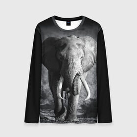 Мужской лонгслив 3D с принтом Слон , 100% полиэстер | длинные рукава, круглый вырез горловины, полуприлегающий силуэт | africa | animal | big | black   white | elephant | go | road | savannah | wild | африка | большой | дикий | дорога | животное | идет | саванна | слон | черно   белый