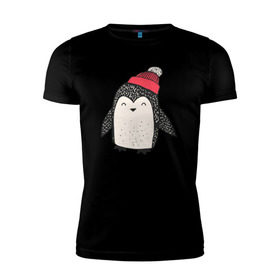 Мужская футболка премиум с принтом Пингвин в шапке , 92% хлопок, 8% лайкра | приталенный силуэт, круглый вырез ворота, длина до линии бедра, короткий рукав | Тематика изображения на принте: милота