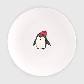Тарелка с принтом Пингвин в шапке , фарфор | диаметр - 210 мм
диаметр для нанесения принта - 120 мм | милота