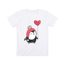 Детская футболка хлопок с принтом Пингвин с шариком , 100% хлопок | круглый вырез горловины, полуприлегающий силуэт, длина до линии бедер | Тематика изображения на принте: милота