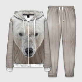 Мужской костюм 3D с принтом Белый медведь , 100% полиэстер | Манжеты и пояс оформлены тканевой резинкой, двухслойный капюшон со шнурком для регулировки, карманы спереди | Тематика изображения на принте: animal | bear | eyes | head | north | polar | predator | white | wild | белый | взгляд | голова | дикий | животное | медведь | полярный | север | хищник