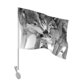 Флаг для автомобиля с принтом Волчья семья , 100% полиэстер | Размер: 30*21 см | animals | black   white | family | love | predators | wild | wolves | волки | дикие | животные | любовь | семья | хищники | черно   белый