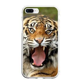 Чехол для iPhone 7Plus/8 Plus матовый с принтом Тигр , Силикон | Область печати: задняя сторона чехла, без боковых панелей | angry | animal | beast | jaws | predator | teeth | tiger | животное | зверь | злой | клыки | оскал | пасть | тигр | хищник