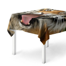 Скатерть 3D с принтом Тигр , 100% полиэстер (ткань не мнется и не растягивается) | Размер: 150*150 см | angry | animal | beast | jaws | predator | teeth | tiger | животное | зверь | злой | клыки | оскал | пасть | тигр | хищник