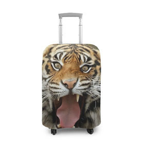 Чехол для чемодана 3D с принтом Тигр , 86% полиэфир, 14% спандекс | двустороннее нанесение принта, прорези для ручек и колес | angry | animal | beast | jaws | predator | teeth | tiger | животное | зверь | злой | клыки | оскал | пасть | тигр | хищник