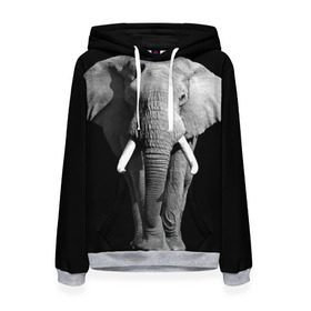 Женская толстовка 3D с принтом Слон , 100% полиэстер  | двухслойный капюшон со шнурком для регулировки, мягкие манжеты на рукавах и по низу толстовки, спереди карман-кенгуру с мягким внутренним слоем. | africa | big | black   white | elephant is an animal | shroud | tusks | африка | бивни | большой | животное | идет | савана | слон | черно   белый