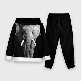 Детский костюм 3D (с толстовкой) с принтом Слон ,  |  | Тематика изображения на принте: africa | big | black   white | elephant is an animal | shroud | tusks | африка | бивни | большой | животное | идет | савана | слон | черно   белый