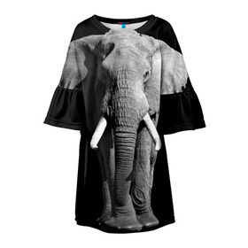 Детское платье 3D с принтом Слон , 100% полиэстер | прямой силуэт, чуть расширенный к низу. Круглая горловина, на рукавах — воланы | africa | big | black   white | elephant is an animal | shroud | tusks | африка | бивни | большой | животное | идет | савана | слон | черно   белый
