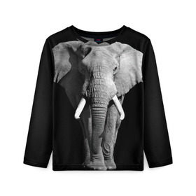 Детский лонгслив 3D с принтом Слон , 100% полиэстер | длинные рукава, круглый вырез горловины, полуприлегающий силуэт
 | africa | big | black   white | elephant is an animal | shroud | tusks | африка | бивни | большой | животное | идет | савана | слон | черно   белый