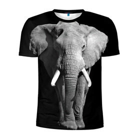 Мужская футболка 3D спортивная с принтом Слон , 100% полиэстер с улучшенными характеристиками | приталенный силуэт, круглая горловина, широкие плечи, сужается к линии бедра | Тематика изображения на принте: africa | big | black   white | elephant is an animal | shroud | tusks | африка | бивни | большой | животное | идет | савана | слон | черно   белый
