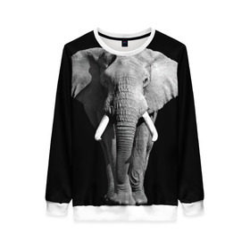 Женский свитшот 3D с принтом Слон , 100% полиэстер с мягким внутренним слоем | круглый вырез горловины, мягкая резинка на манжетах и поясе, свободная посадка по фигуре | africa | big | black   white | elephant is an animal | shroud | tusks | африка | бивни | большой | животное | идет | савана | слон | черно   белый