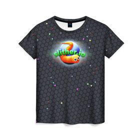 Женская футболка 3D с принтом Слизарио , 100% полиэфир ( синтетическое хлопкоподобное полотно) | прямой крой, круглый вырез горловины, длина до линии бедер | io | slither | игра | скользкий | слизняк | червяк