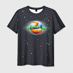 Мужская футболка 3D с принтом Слизарио , 100% полиэфир | прямой крой, круглый вырез горловины, длина до линии бедер | io | slither | игра | скользкий | слизняк | червяк