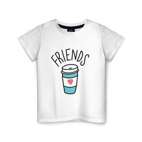 Детская футболка хлопок с принтом best friends , 100% хлопок | круглый вырез горловины, полуприлегающий силуэт, длина до линии бедер | coffee | friends | hamburger | еда | кофе | парные