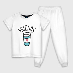 Детская пижама хлопок с принтом best friends , 100% хлопок |  брюки и футболка прямого кроя, без карманов, на брюках мягкая резинка на поясе и по низу штанин
 | coffee | friends | hamburger | еда | кофе | парные