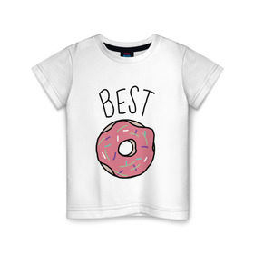 Детская футболка хлопок с принтом best friends , 100% хлопок | круглый вырез горловины, полуприлегающий силуэт, длина до линии бедер | coffee | donuts | food | friends | друзья | кофе | парные | пончик