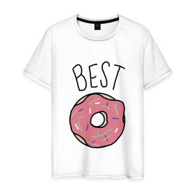 Мужская футболка хлопок с принтом best friends , 100% хлопок | прямой крой, круглый вырез горловины, длина до линии бедер, слегка спущенное плечо. | coffee | donuts | food | friends | друзья | кофе | парные | пончик