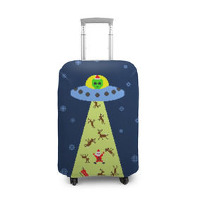 Чехол для чемодана 3D с принтом Похищение Санта Клауса , 86% полиэфир, 14% спандекс | двустороннее нанесение принта, прорези для ручек и колес | Тематика изображения на принте: вязанный | дед мороз | нлоб инопланетяне | новый год | рождество | свитер