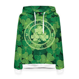 Женская толстовка 3D с принтом Ireland, Happy St. Patrick`s Day , 100% полиэстер  | двухслойный капюшон со шнурком для регулировки, мягкие манжеты на рукавах и по низу толстовки, спереди карман-кенгуру с мягким внутренним слоем. | Тематика изображения на принте: background | clover | four | green | happy st. patricks day | holiday | ireland | leaf | petal | plant | print | зеленый | ирландия | клевер | лепесток | лист | печать | праздник | растение | счастливого святого патрика | фон | четыре