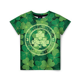 Детская футболка 3D с принтом Ireland, Happy St. Patrick`s Day , 100% гипоаллергенный полиэфир | прямой крой, круглый вырез горловины, длина до линии бедер, чуть спущенное плечо, ткань немного тянется | Тематика изображения на принте: background | clover | four | green | happy st. patricks day | holiday | ireland | leaf | petal | plant | print | зеленый | ирландия | клевер | лепесток | лист | печать | праздник | растение | счастливого святого патрика | фон | четыре