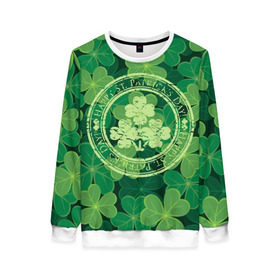 Женский свитшот 3D с принтом Ireland, Happy St. Patrick`s Day , 100% полиэстер с мягким внутренним слоем | круглый вырез горловины, мягкая резинка на манжетах и поясе, свободная посадка по фигуре | background | clover | four | green | happy st. patricks day | holiday | ireland | leaf | petal | plant | print | зеленый | ирландия | клевер | лепесток | лист | печать | праздник | растение | счастливого святого патрика | фон | четыре