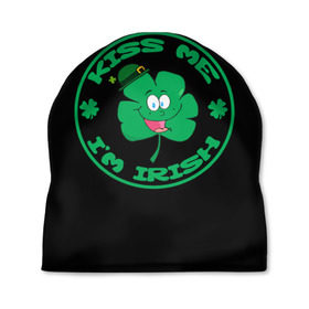 Шапка 3D с принтом Ireland, Kiss me, I`m Irish , 100% полиэстер | универсальный размер, печать по всей поверхности изделия | animation | background | black | clover | four | green | hat | im irish | ireland | kiss me | leaf | petal | printing | smile | анимация | зелёный | ирландец | ирландия | клевер | лепесток | листок | меня | печать | поцелуй | улыбка | фон | черный | четыр