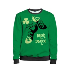 Детский свитшот 3D с принтом Ireland, Irish dance , 100% полиэстер | свободная посадка, прямой крой, мягкая тканевая резинка на рукавах и понизу свитшота | Тематика изображения на принте: background | black | clover | dance | green | ireland | irish | petal | soft shoes | зеленый | ирландия | ирландский | клевер | лепесток | мягкая | обувь | танец | фон | черная