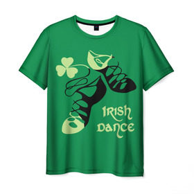 Мужская футболка 3D с принтом Ireland, Irish dance , 100% полиэфир | прямой крой, круглый вырез горловины, длина до линии бедер | background | black | clover | dance | green | ireland | irish | petal | soft shoes | зеленый | ирландия | ирландский | клевер | лепесток | мягкая | обувь | танец | фон | черная