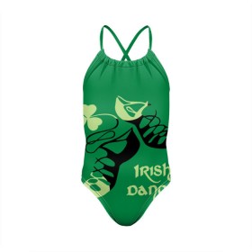 Детский купальник 3D с принтом Ireland, Irish dance , Полиэстер 85%, Спандекс 15% | Слитный крой, подклад по переду изделия, узкие бретели | background | black | clover | dance | green | ireland | irish | petal | soft shoes | зеленый | ирландия | ирландский | клевер | лепесток | мягкая | обувь | танец | фон | черная