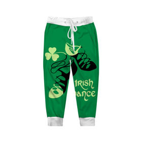 Детские брюки 3D с принтом Ireland, Irish dance , 100% полиэстер | манжеты по низу, эластичный пояс регулируется шнурком, по бокам два кармана без застежек, внутренняя часть кармана из мелкой сетки | Тематика изображения на принте: background | black | clover | dance | green | ireland | irish | petal | soft shoes | зеленый | ирландия | ирландский | клевер | лепесток | мягкая | обувь | танец | фон | черная