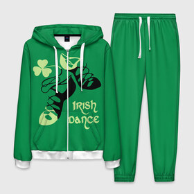 Мужской костюм 3D с принтом Ireland Irish dance , 100% полиэстер | Манжеты и пояс оформлены тканевой резинкой, двухслойный капюшон со шнурком для регулировки, карманы спереди | background | black | clover | dance | green | ireland | irish | petal | soft shoes | зеленый | ирландия | ирландский | клевер | лепесток | мягкая | обувь | танец | фон | черная