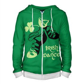 Мужская толстовка 3D на молнии с принтом Ireland, Irish dance , 100% полиэстер | длина до линии бедра, манжеты и пояс оформлены мягкой тканевой резинкой, двухслойный капюшон со шнурком для регулировки, спереди молния, по бокам два кармана | background | black | clover | dance | green | ireland | irish | petal | soft shoes | зеленый | ирландия | ирландский | клевер | лепесток | мягкая | обувь | танец | фон | черная
