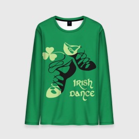 Мужской лонгслив 3D с принтом Ireland, Irish dance , 100% полиэстер | длинные рукава, круглый вырез горловины, полуприлегающий силуэт | background | black | clover | dance | green | ireland | irish | petal | soft shoes | зеленый | ирландия | ирландский | клевер | лепесток | мягкая | обувь | танец | фон | черная