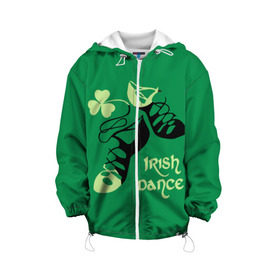 Детская куртка 3D с принтом Ireland, Irish dance , 100% полиэстер | застежка — молния, подол и капюшон оформлены резинкой с фиксаторами, по бокам — два кармана без застежек, один потайной карман на груди, плотность верхнего слоя — 90 г/м2; плотность флисового подклада — 260 г/м2 | background | black | clover | dance | green | ireland | irish | petal | soft shoes | зеленый | ирландия | ирландский | клевер | лепесток | мягкая | обувь | танец | фон | черная